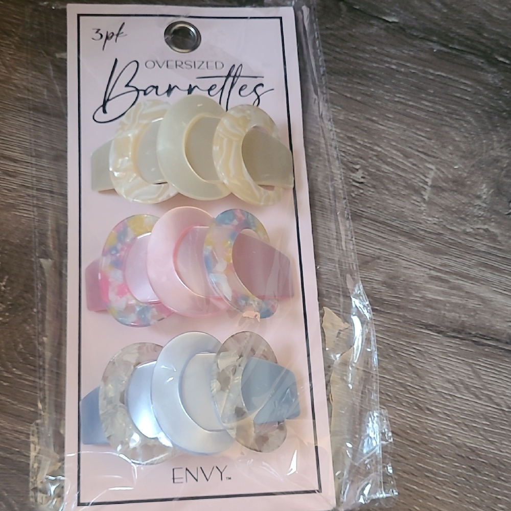 Envy Oversized Barrette Hair Clips - Cream, Pink, Blue